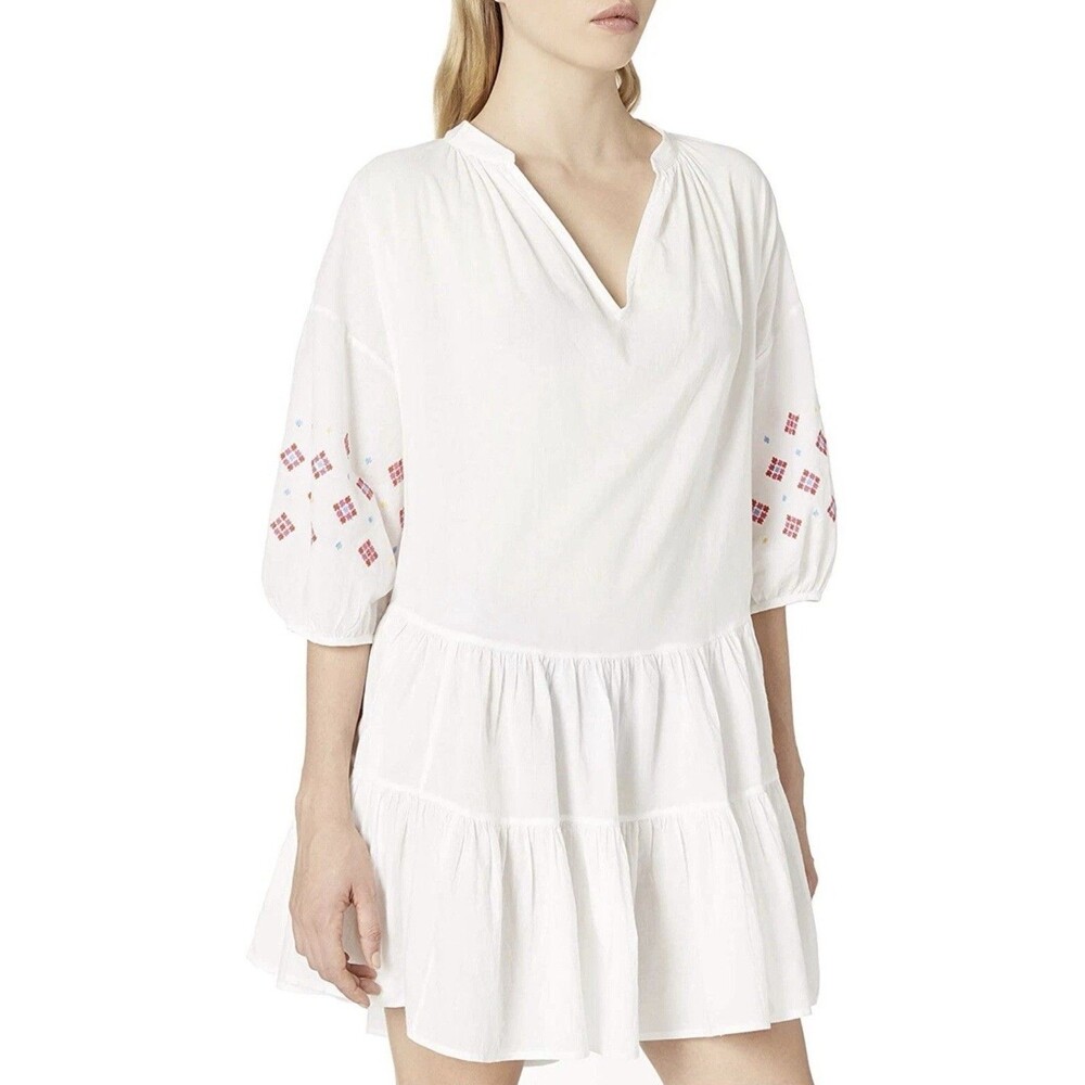 Seafolly White Embroidery Sleeve Tiered Cover Up Dress Swimwear S/M NWT READ